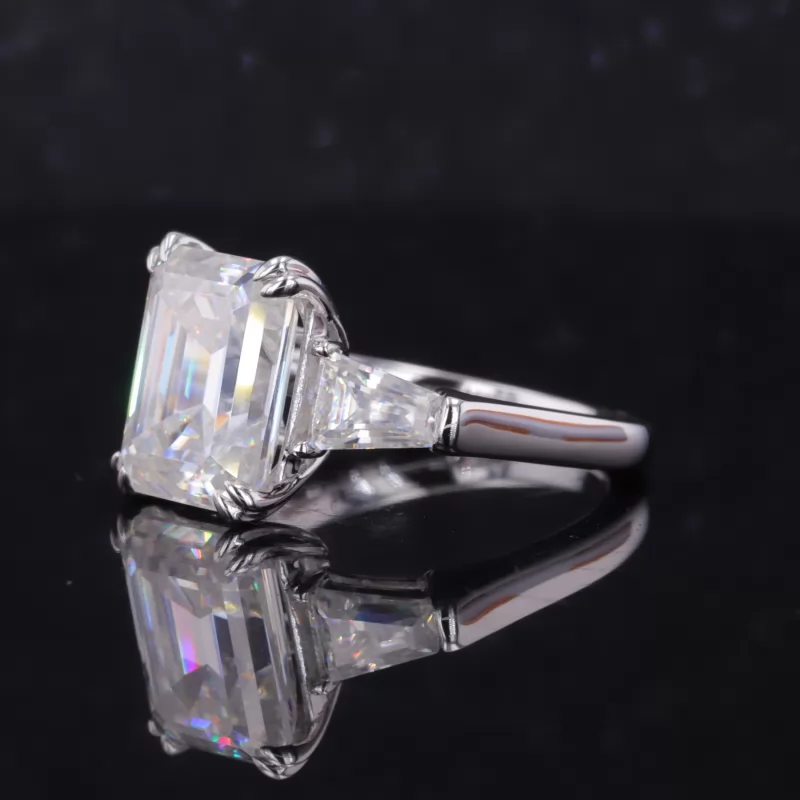 8×10mm Octagon Emerald Cut Lab Gemstones Three Stone Engagement Rings