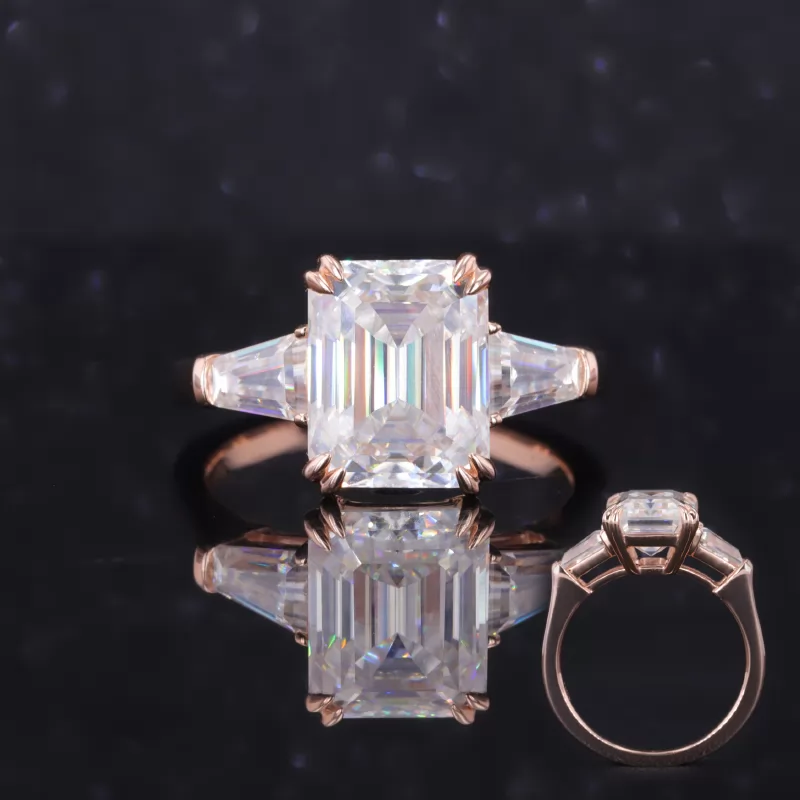 8×10mm Octagon Emerald Cut Lab Gemstones Three Stone Engagement Rings