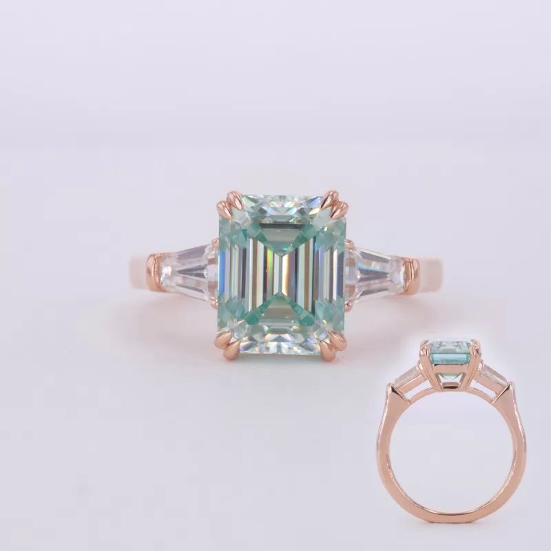 8×10mm Octagon Emerald Cut Lab Gemstones Three Stone Engagement Rings