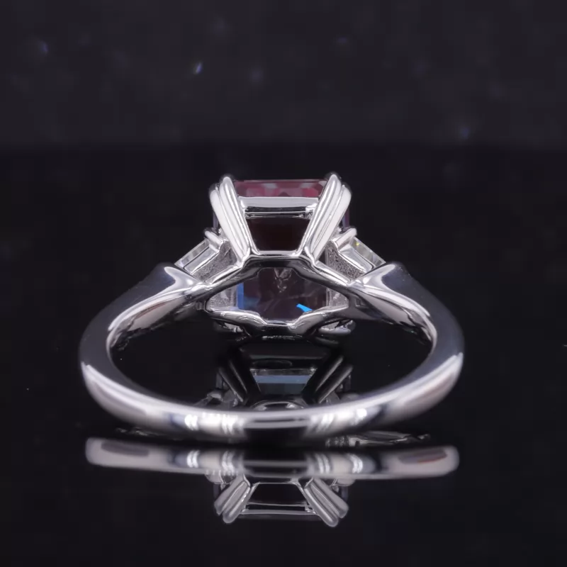 8×10mm Octagon Emerald Cut Lab Gemstones Three Stone Engagement Rings