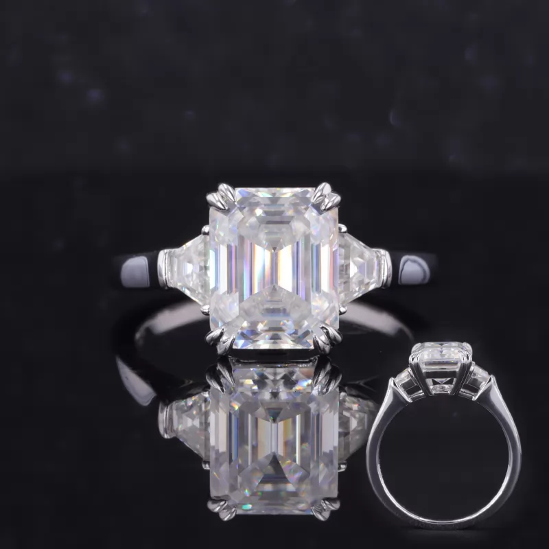 8×10mm Octagon Emerald Cut Lab Gemstones Three Stone Engagement Rings