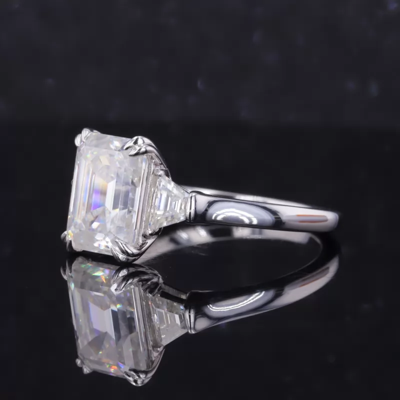 8×10mm Octagon Emerald Cut Lab Gemstones Three Stone Engagement Rings