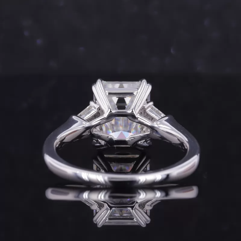 8×10mm Octagon Emerald Cut Lab Gemstones Three Stone Engagement Rings