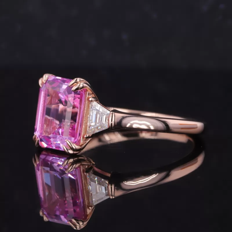 8×10mm Octagon Emerald Cut Lab Gemstones Three Stone Engagement Rings
