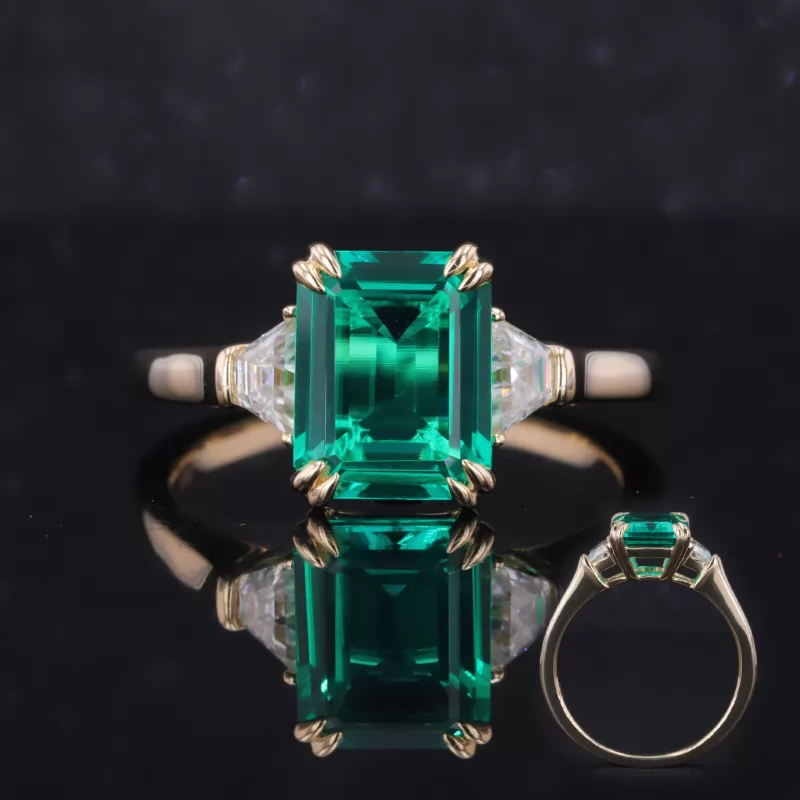 8×10mm Octagon Emerald Cut Lab Gemstones Three Stone Engagement Rings