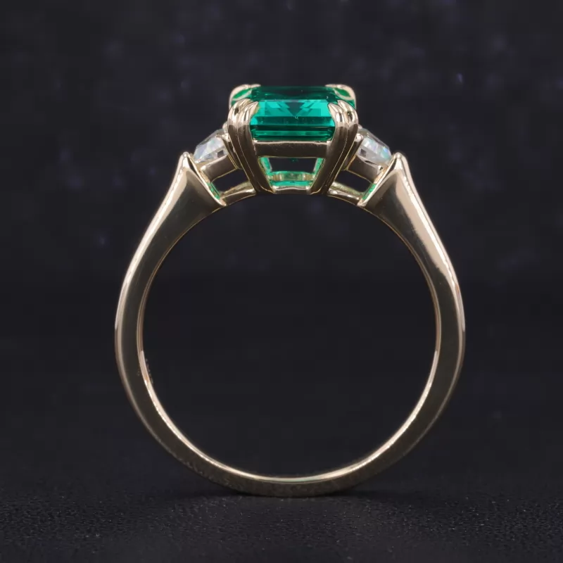 8×10mm Octagon Emerald Cut Lab Gemstones Three Stone Engagement Rings