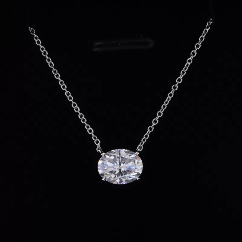 7×9mm Oval Cut Moissanite Diamond 14K White Gold Pendant Necklace