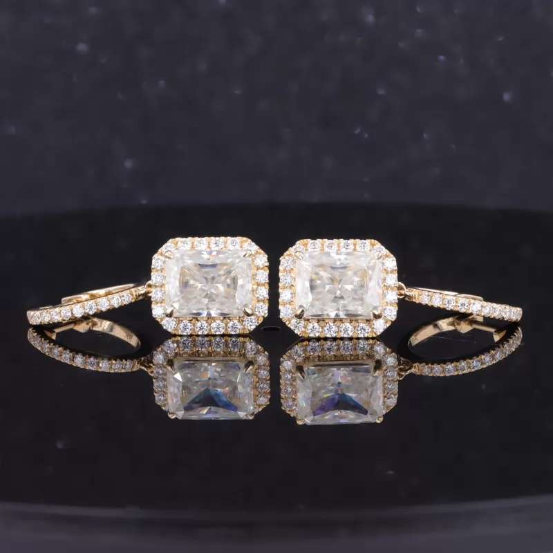 7×9mm Radiant Cut Moissanite 9K Yellow Gold Diamond Earrings