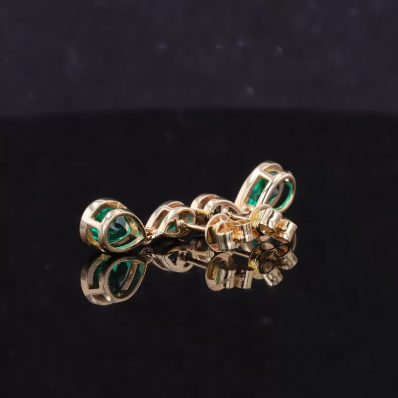 3×5mm & 5×7mm Pear Cut Lab Grown Emerald 10K Yellow Gold Diamond Earrings