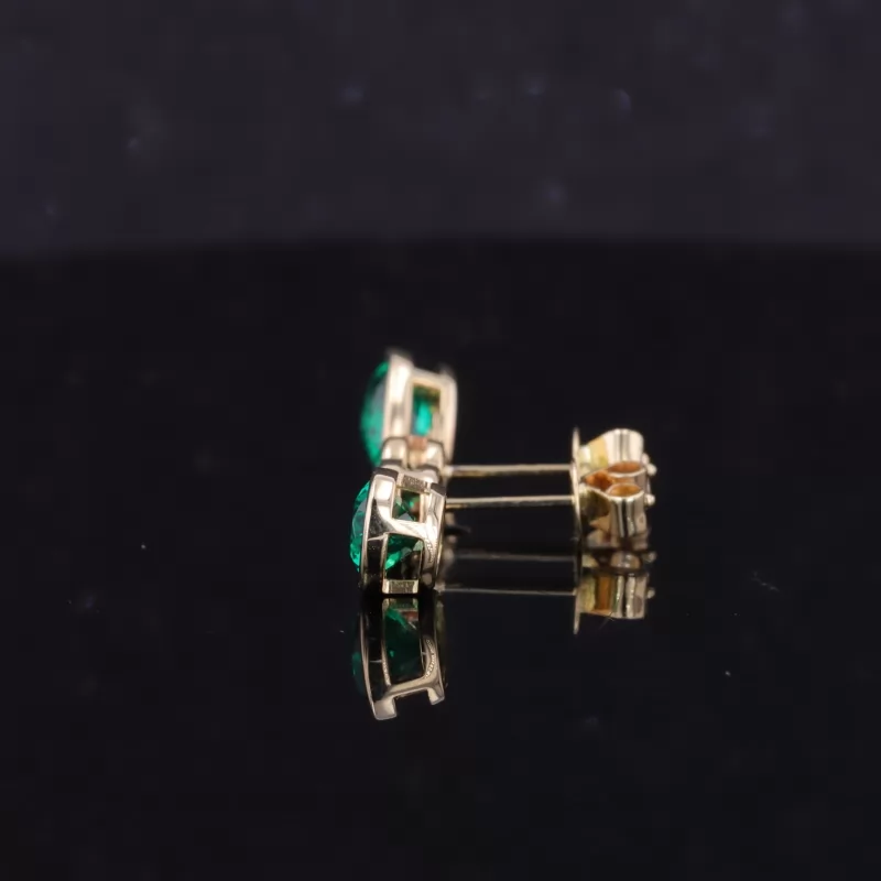 3×5mm & 5×7mm Pear Cut Lab Grown Emerald 10K Yellow Gold Diamond Earrings