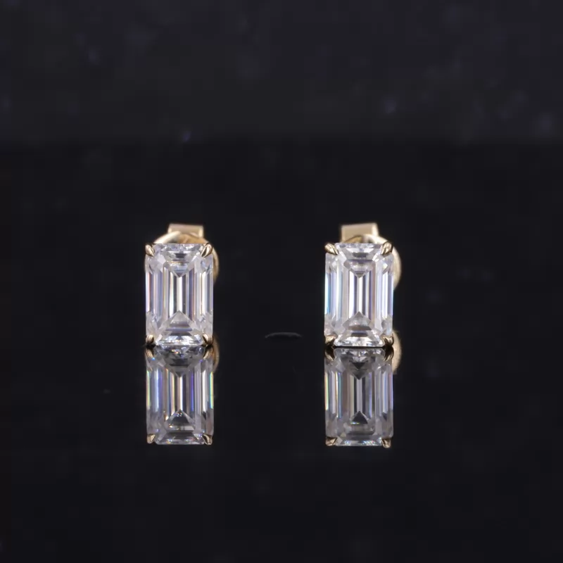 4×6mm Octagon Emerald Cut Moissanite 14K Yellow Gold Diamond Stud Earrings