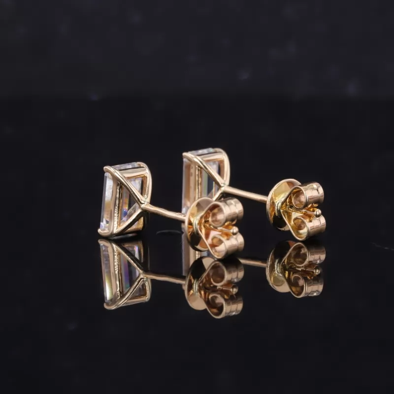 4×6mm Octagon Emerald Cut Moissanite 14K Yellow Gold Diamond Stud Earrings