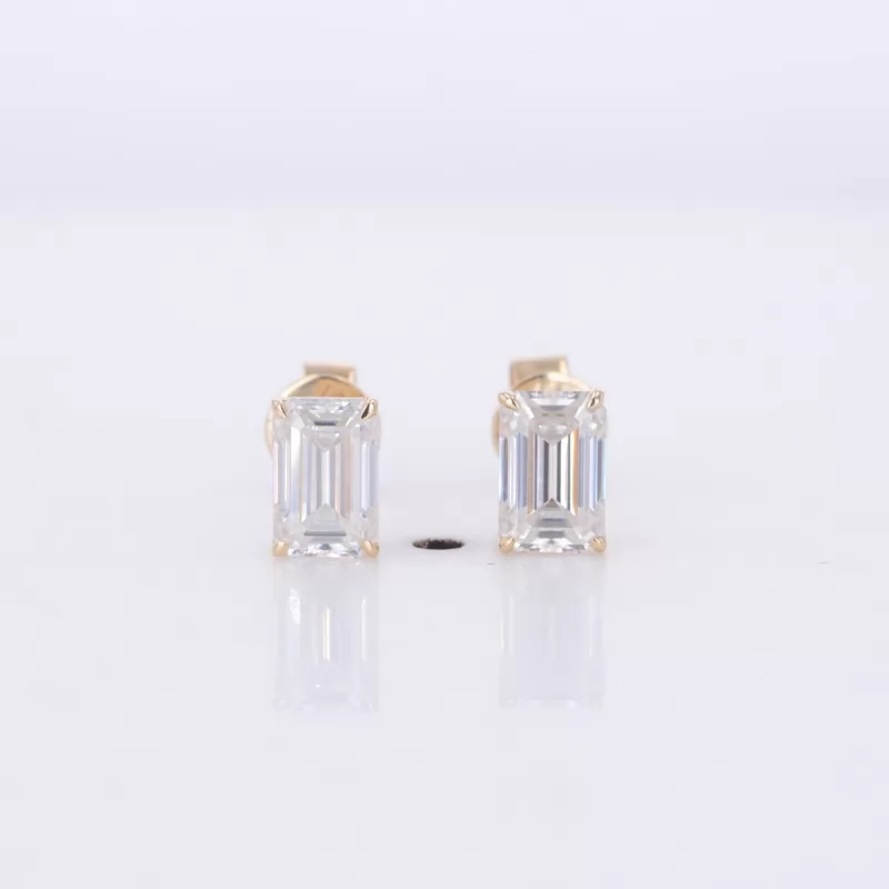 4×6mm Octagon Emerald Cut Moissanite 14K Yellow Gold Diamond Stud Earrings