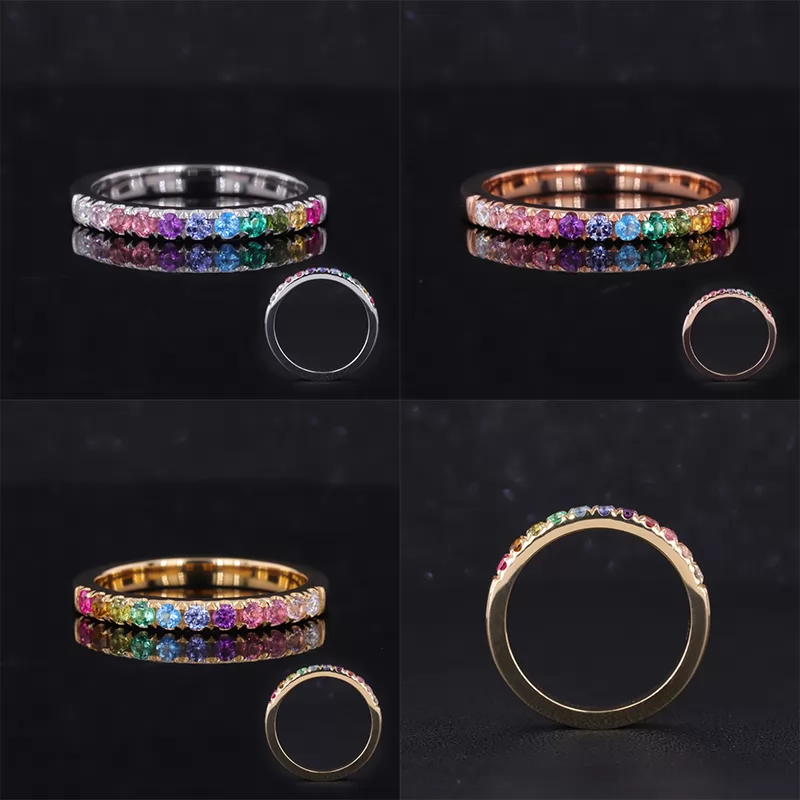 2mm Round Brilliant Cut Colour Gemstones Rainbow Diamond Rings