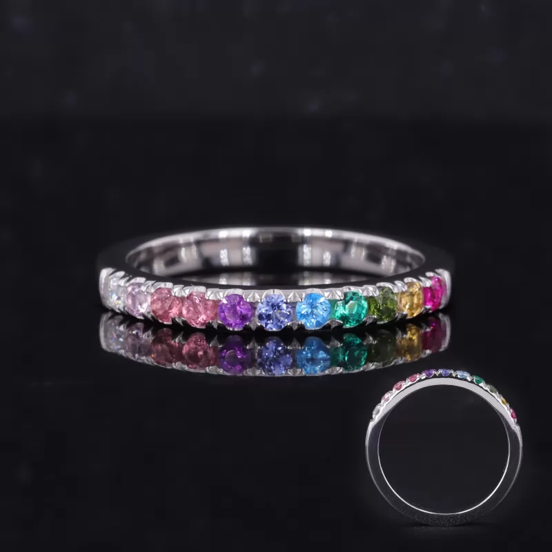 2mm Round Brilliant Cut Colour Gemstones Rainbow Diamond Rings