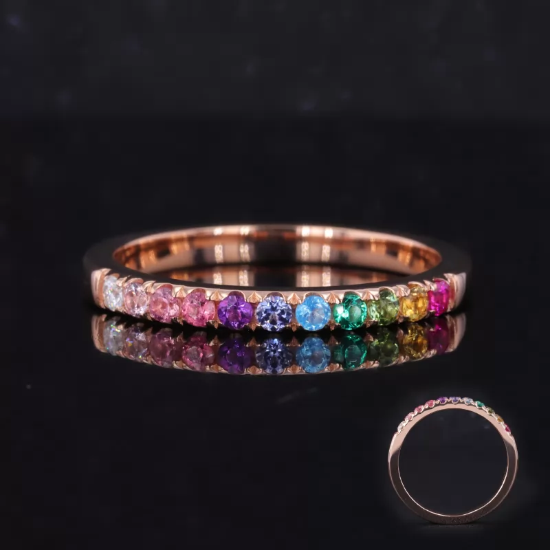 2mm Round Brilliant Cut Colour Gemstones Rainbow Diamond Rings