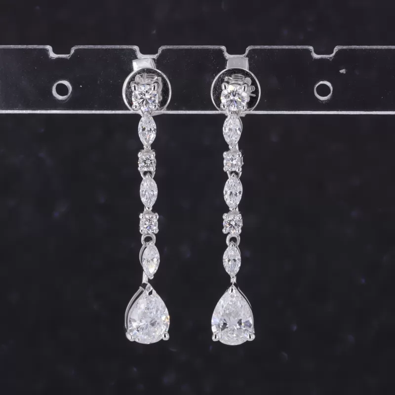 5×7mm Pear Cut Moissanite 18K White Gold Diamond Earrings