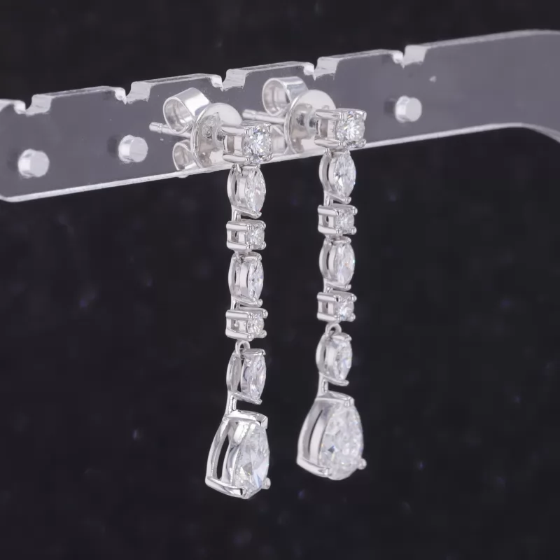 5×7mm Pear Cut Moissanite 18K White Gold Diamond Earrings
