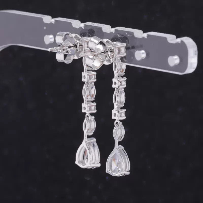 5×7mm Pear Cut Moissanite 18K White Gold Diamond Earrings