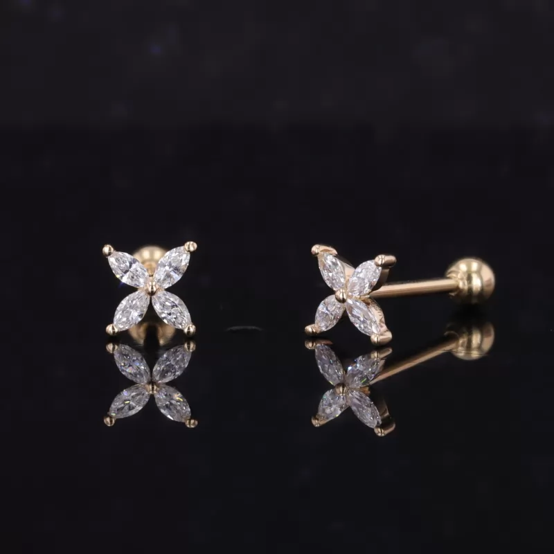 3×1.5mm Marquise Cut Moissanite 14K Yellow & White Gold Diamond Stud Earrings