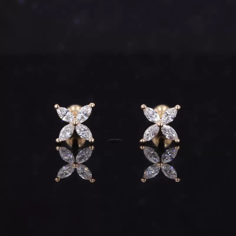 3×1.5mm Marquise Cut Moissanite 14K Yellow & White Gold Diamond Stud Earrings