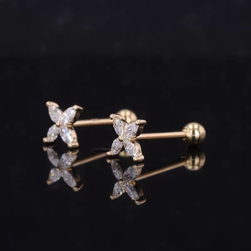 3×1.5mm Marquise Cut Moissanite 14K Yellow & White Gold Diamond Stud Earrings