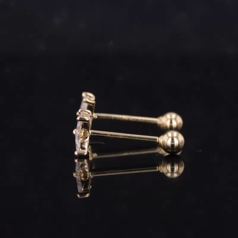 3×1.5mm Marquise Cut Moissanite 14K Yellow & White Gold Diamond Stud Earrings