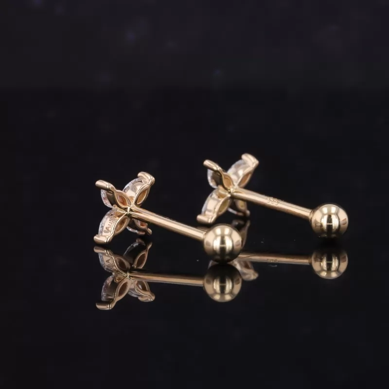 3×1.5mm Marquise Cut Moissanite 14K Yellow & White Gold Diamond Stud Earrings