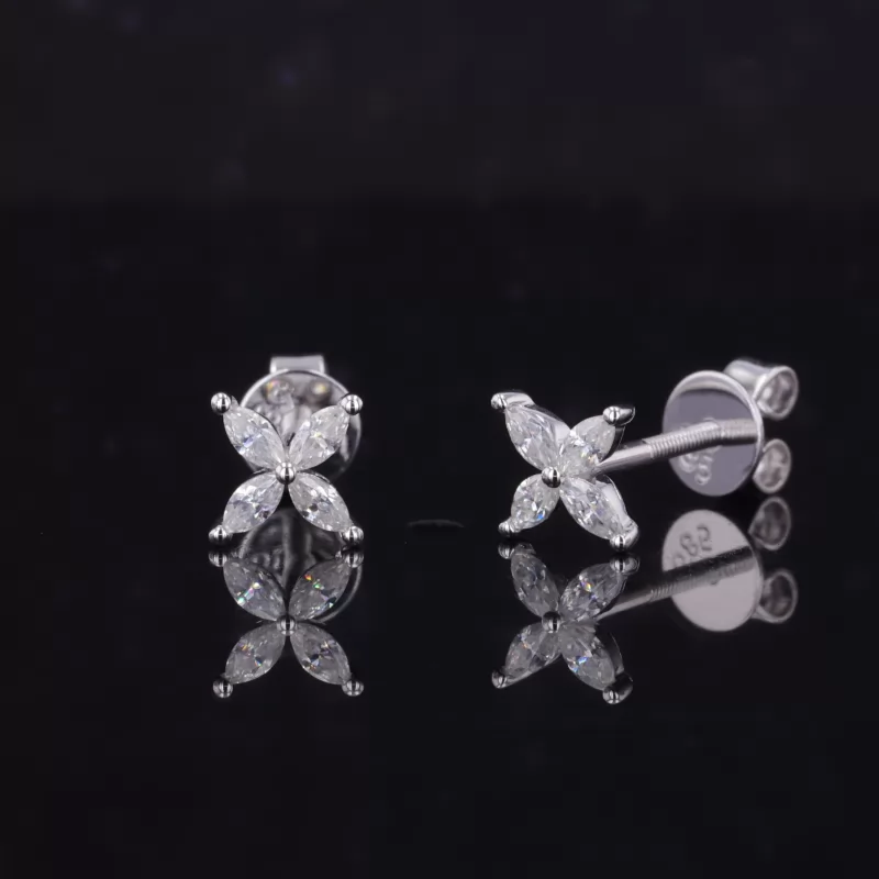 3×1.5mm Marquise Cut Moissanite 14K Yellow & White Gold Diamond Stud Earrings