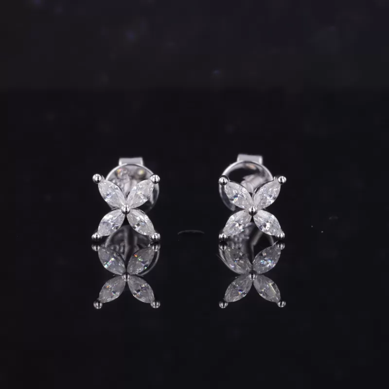 3×1.5mm Marquise Cut Moissanite 14K Yellow & White Gold Diamond Stud Earrings