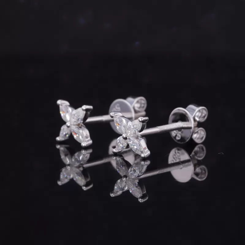 3×1.5mm Marquise Cut Moissanite 14K Yellow & White Gold Diamond Stud Earrings