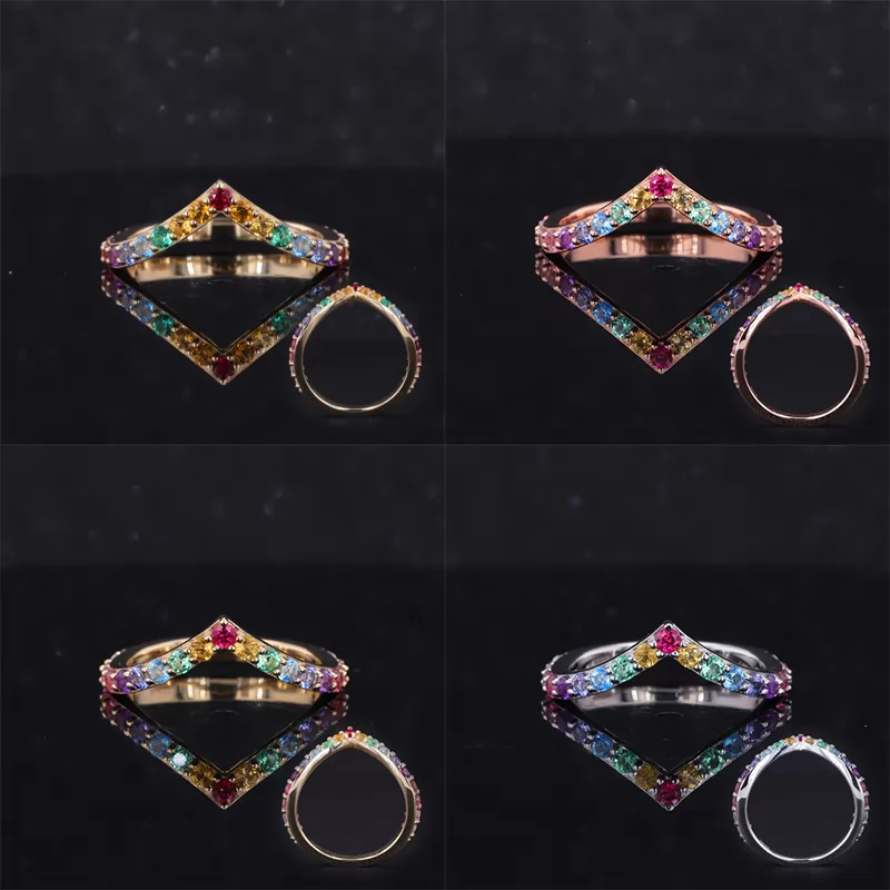 2mm Round Brilliant Cut Colour Gemstones Rainbow Diamond Rings