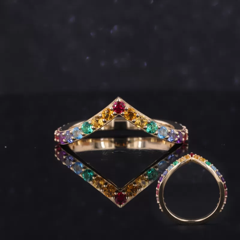 2mm Round Brilliant Cut Colour Gemstones Rainbow Diamond Rings