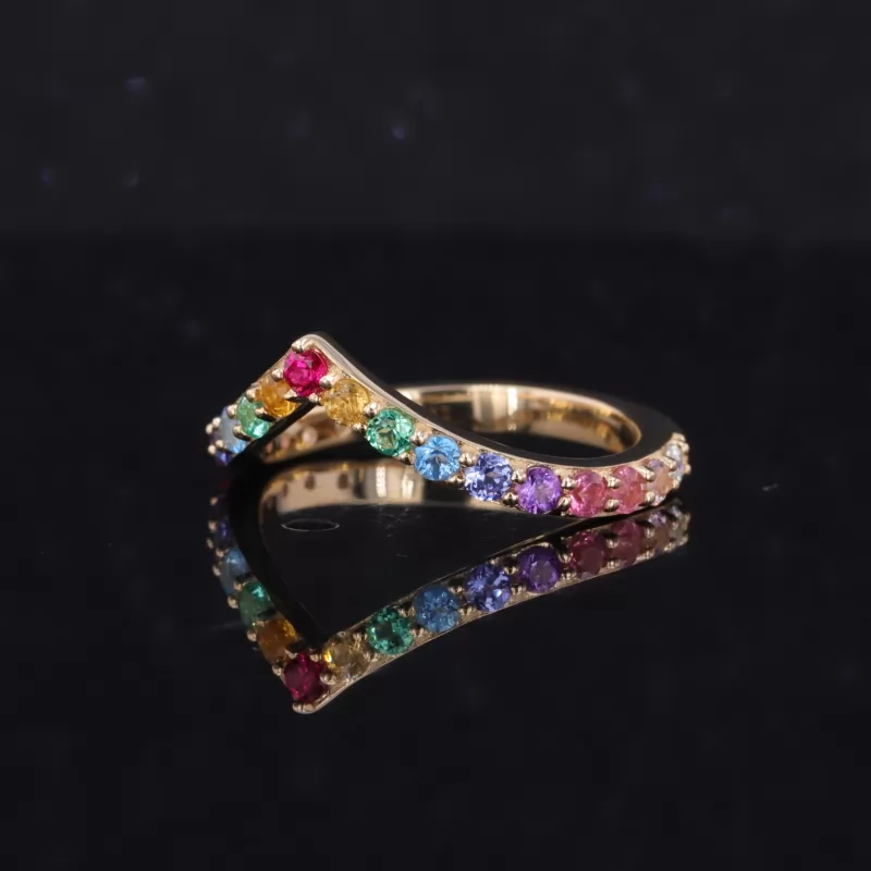 2mm Round Brilliant Cut Colour Gemstones Rainbow Diamond Rings