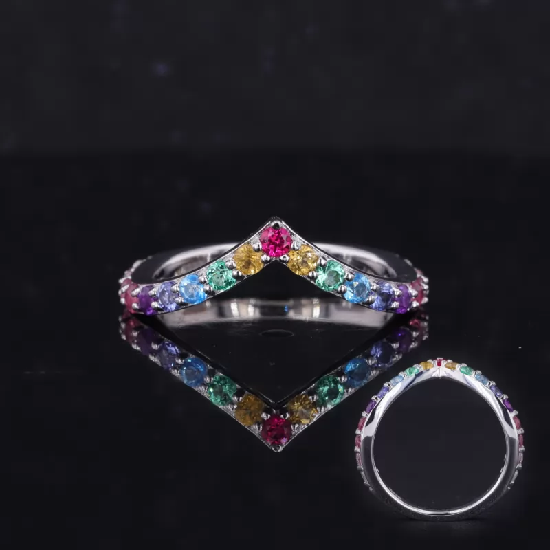 2mm Round Brilliant Cut Colour Gemstones Rainbow Diamond Rings