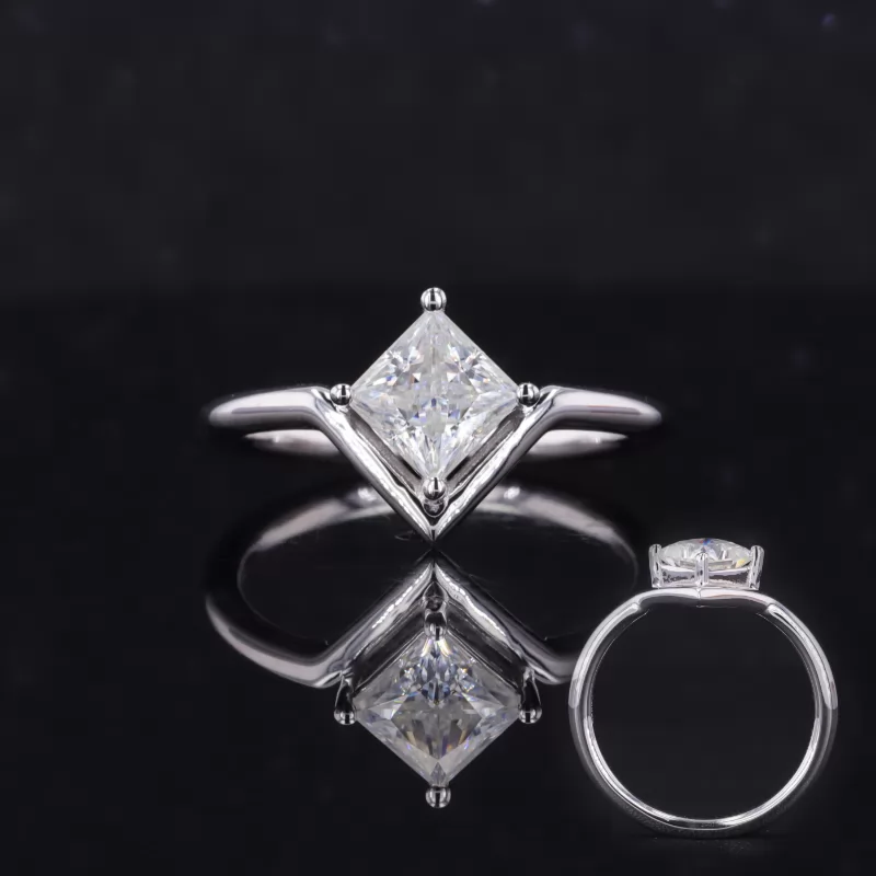 5.5×5.5mm Princess Cut Moissanite 14K Yellow & White Gold Solitaire Engagement Rings