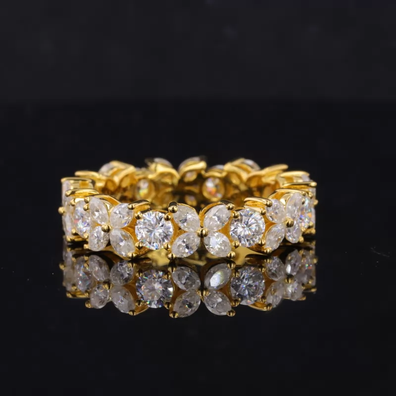 4mm Round Brilliant Cut Moissanite & 2×4mm Marquise Cut Moissanite Diamond Eternity Rings