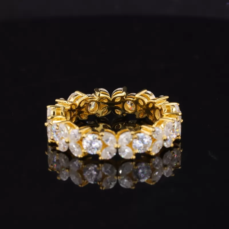 4mm Round Brilliant Cut Moissanite & 2×4mm Marquise Cut Moissanite Diamond Eternity Rings