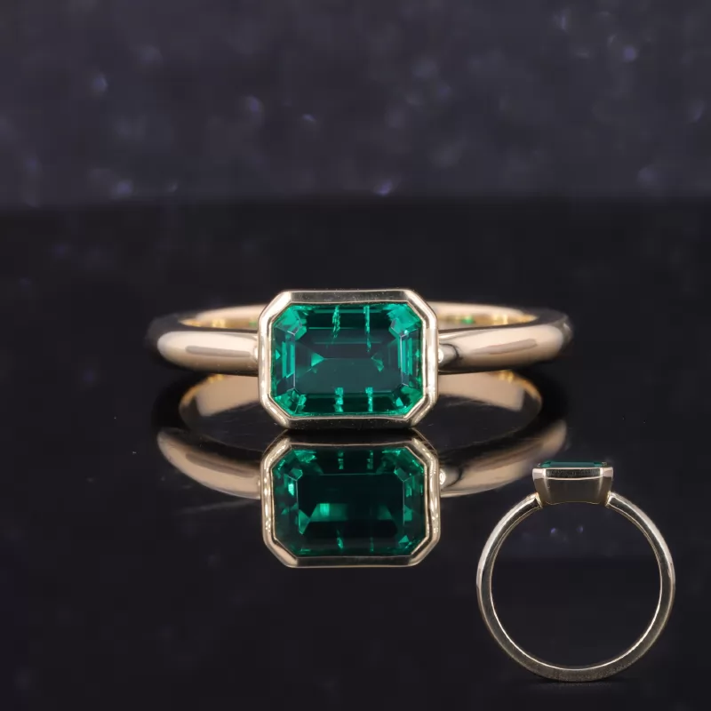 6×8mm Octagon Emerald Cut Lab Gemstones Bezel Set Solitaire Engagement Rings