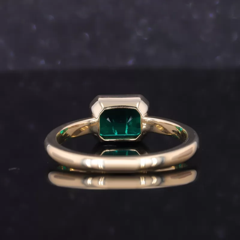 6×8mm Octagon Emerald Cut Lab Gemstones Bezel Set Solitaire Engagement Rings