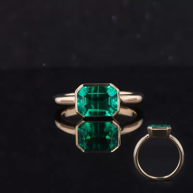 6×8mm Octagon Emerald Cut Lab Gemstones Bezel Set Solitaire Engagement Rings