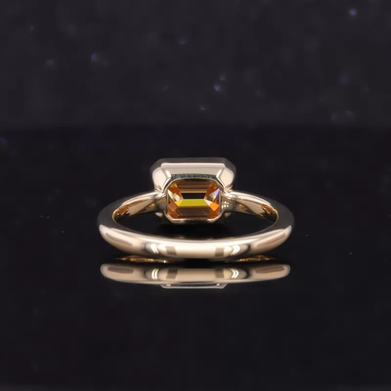 6×8mm Octagon Emerald Cut Lab Gemstones Bezel Set Solitaire Engagement Rings