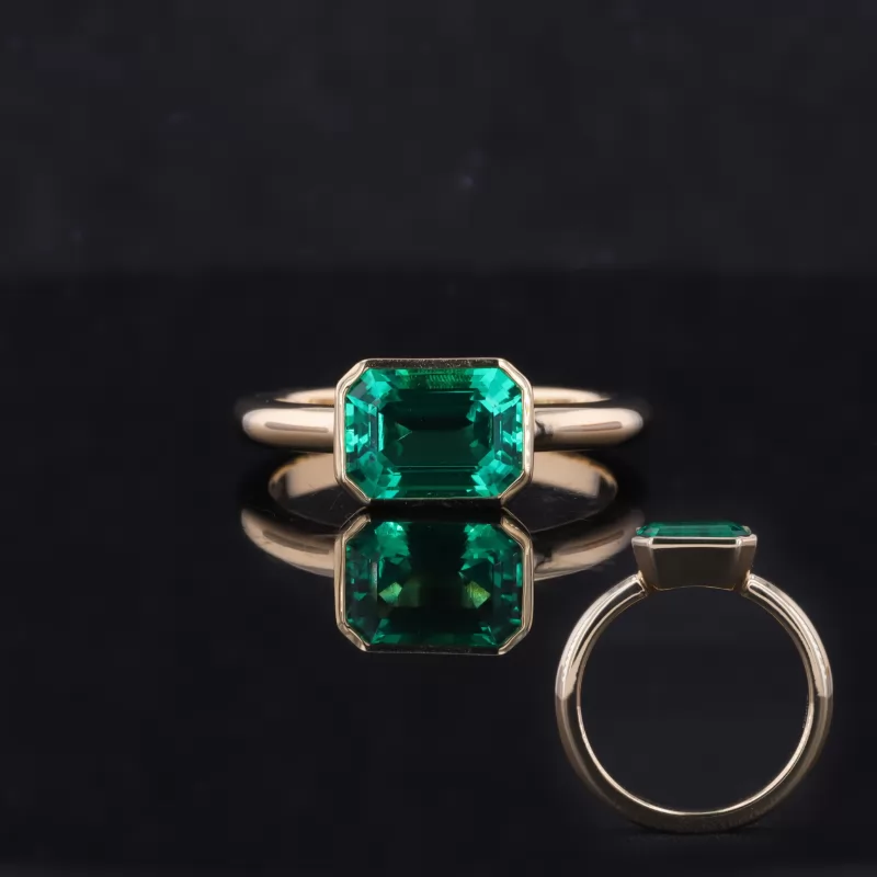 6×8mm Octagon Emerald Cut Lab Gemstones Bezel Set Solitaire Engagement Rings