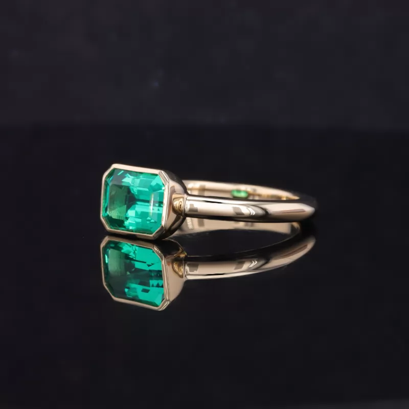 6×8mm Octagon Emerald Cut Lab Gemstones Bezel Set Solitaire Engagement Rings