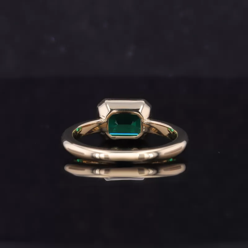 6×8mm Octagon Emerald Cut Lab Gemstones Bezel Set Solitaire Engagement Rings