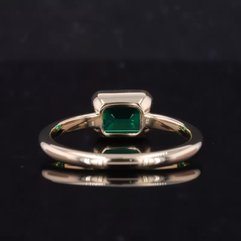 6×8mm Octagon Emerald Cut Lab Gemstones Bezel Set Solitaire Engagement Rings