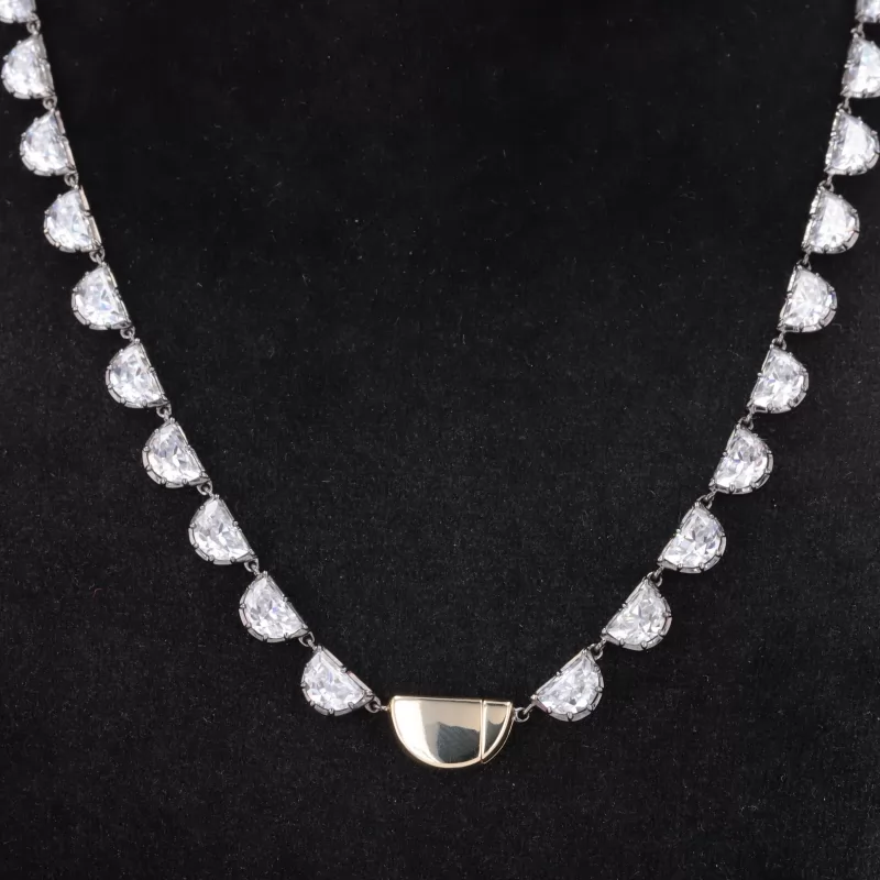 Fancy Shape Moissanite Bezel Set 14K Yellow Gold Diamond Necklace