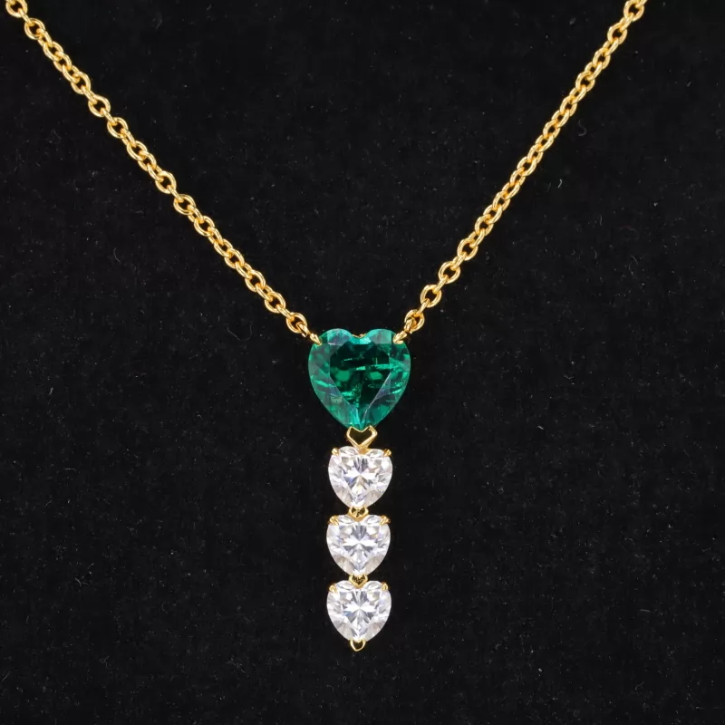 6×6mm Heart Cut Lab Grown Emerald S925 Sterling Silver Diamond Pendant Necklace