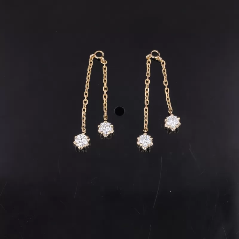 2.8mm Round Brilliant Cut Moissanite 14K Yellow Gold Diamond Earring Chain