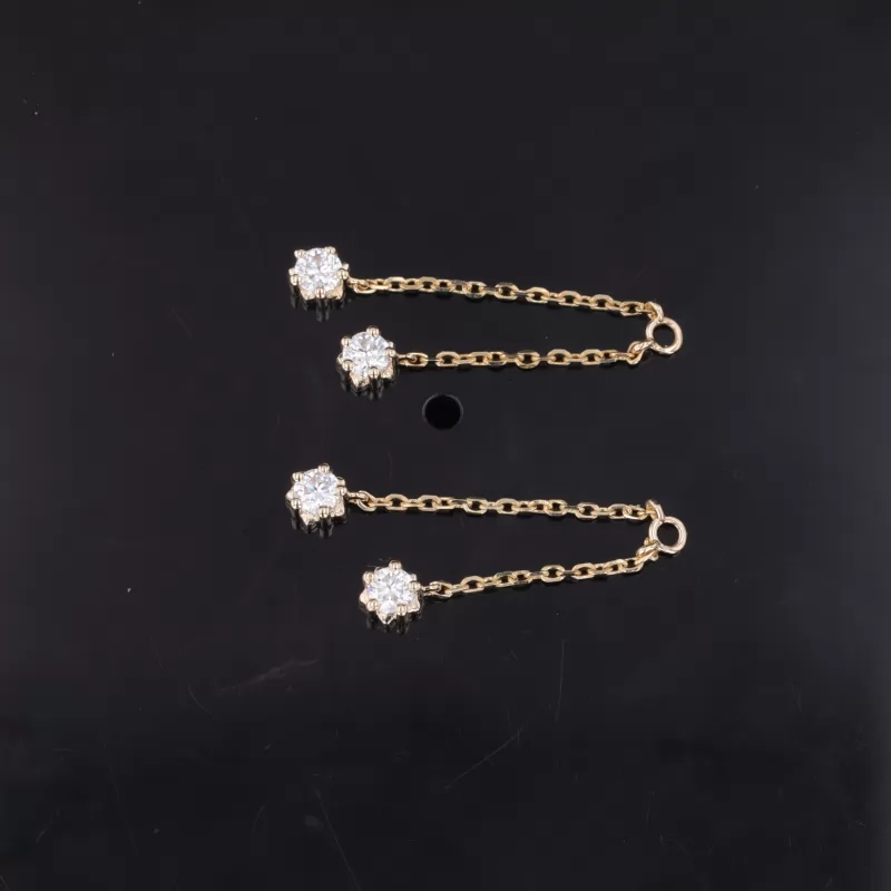 2.8mm Round Brilliant Cut Moissanite 14K Yellow Gold Diamond Earring Chain